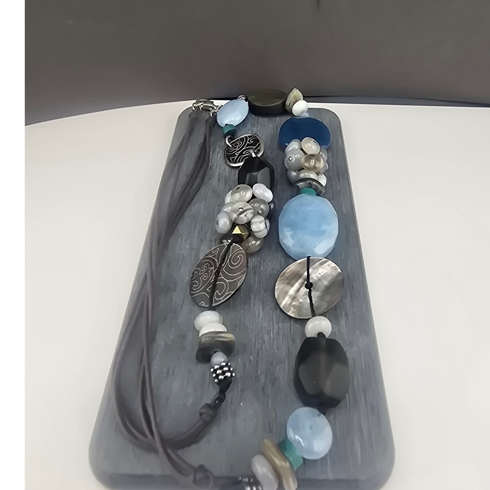 Silpada Watercolors Necklace Blue Grey Agate 925 Stone Corded Beaded 27in
